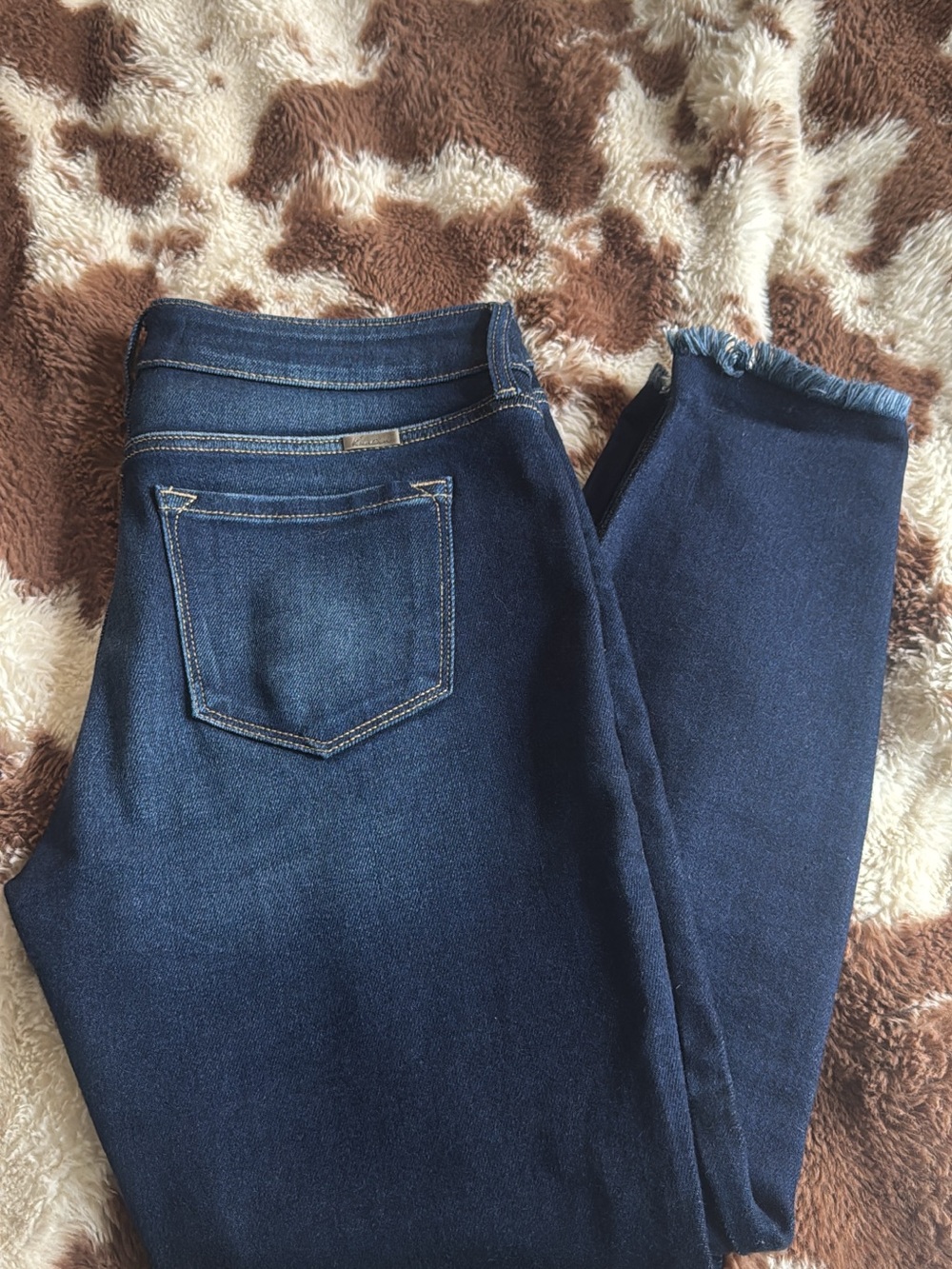 KanCan Dark Blue Cropped Frayed Hem Jeans